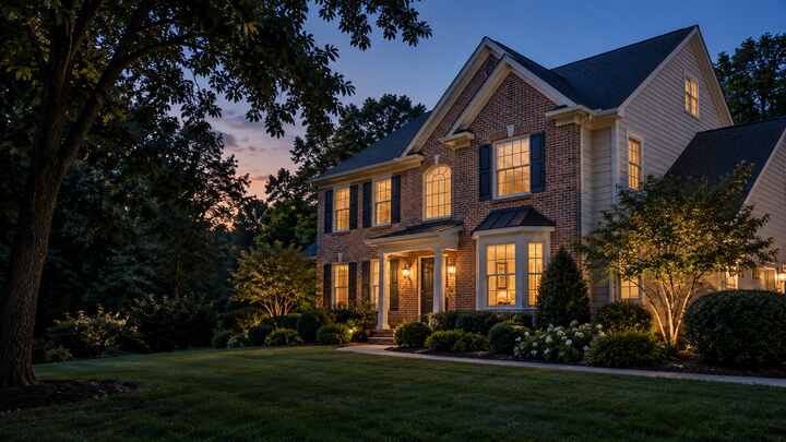 A Maryland home at dusk